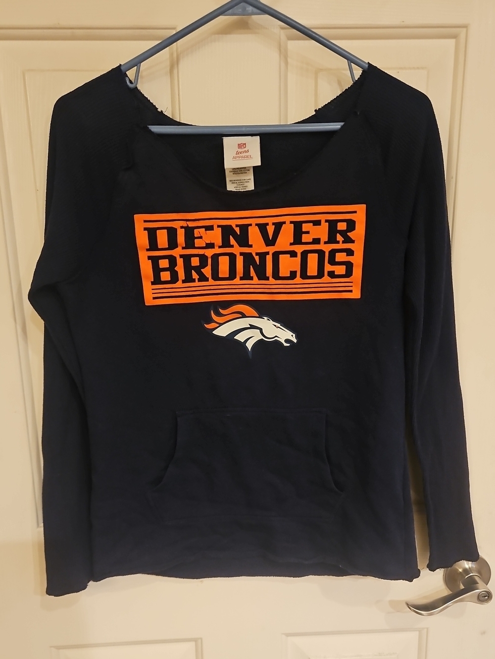 NFL Denver Broncos Navy and Orange Scoop Neck Pullover